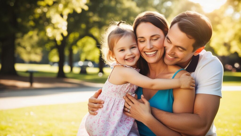 kind met der ouders in het park