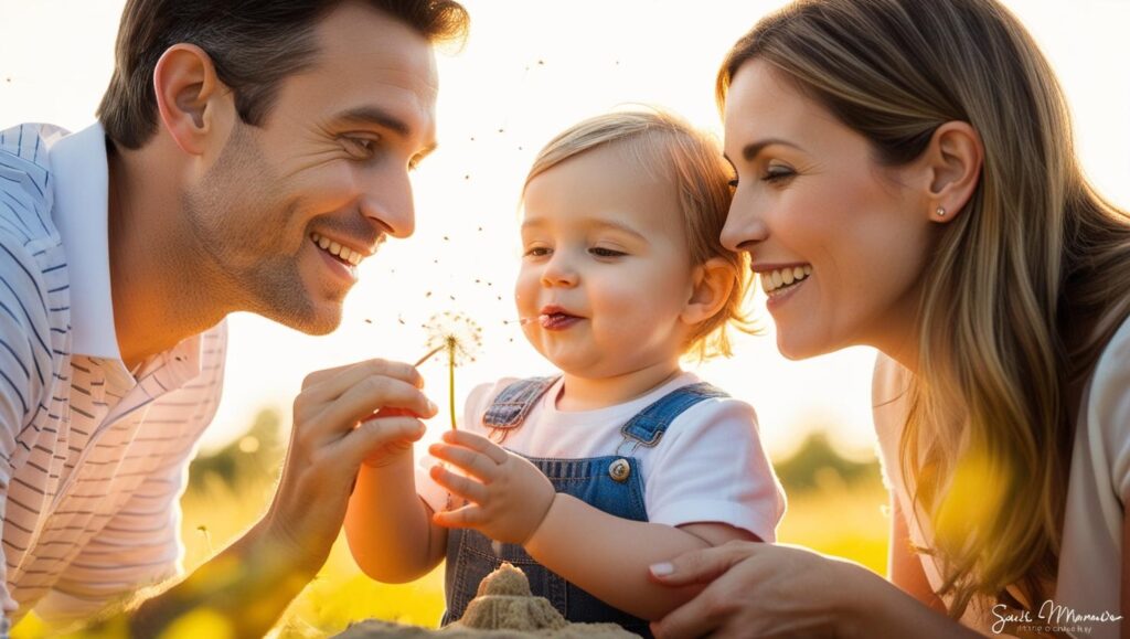 een vrolijk kind met gelukkige ouders