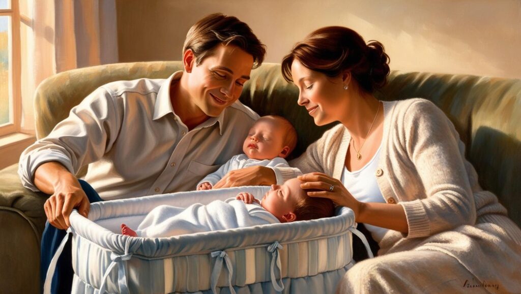 rustende ouders na het verzorgen van hun baby